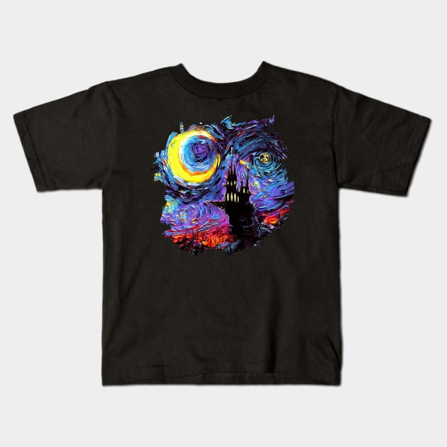 The Haunting of van Gogh with border Kids T-Shirt by sagittariusgallery